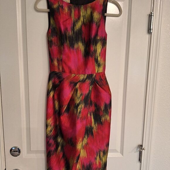 Michael Kors Womens Sheath Dress Pink Abstract Jewel Neck Sleeveless Tailored‎ - Picture 1 of 10
